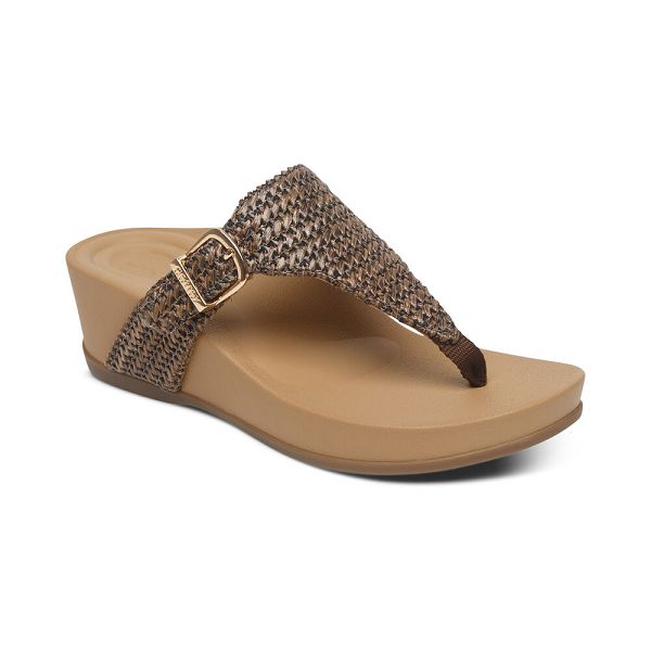 Aetrex Women's Kate Thong Wedge Sandals Brown Sandals UK 2717-737